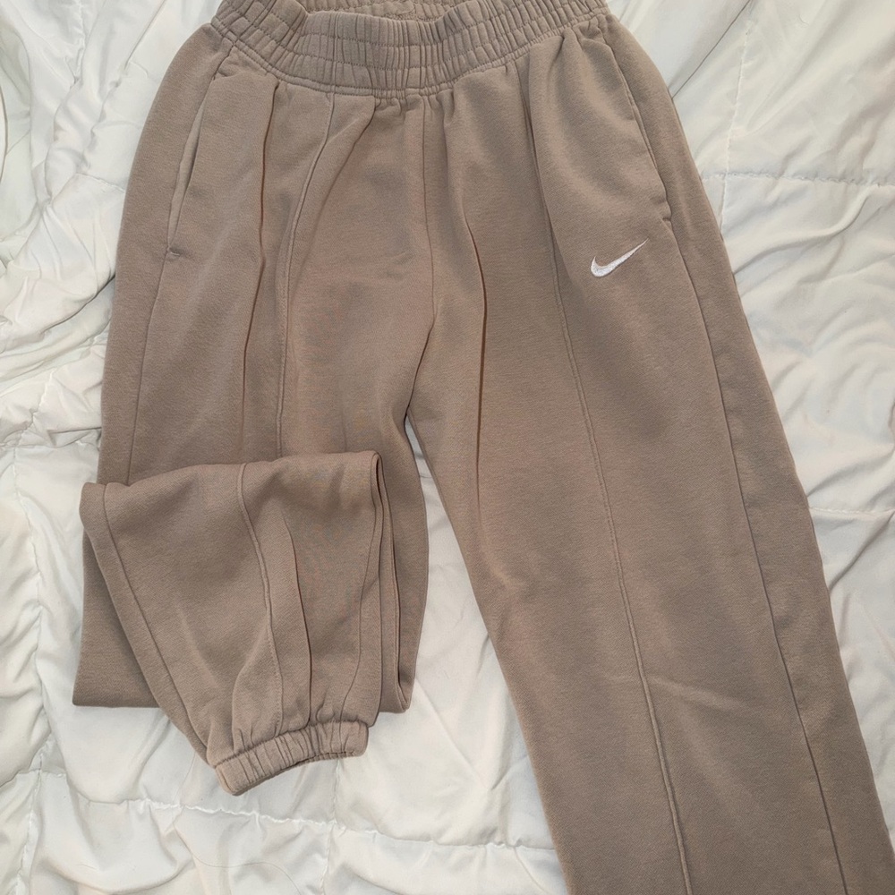 Nike Kids Tan Jogger Sweatpants with White Swoosh